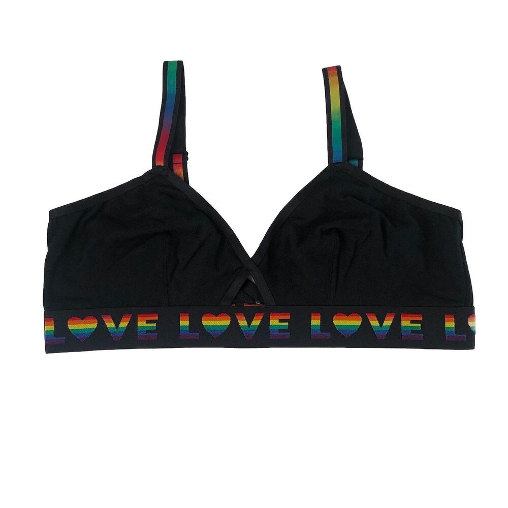 Torrid Black Cotton Rainbow Love Elastic Band Bralette Wireless Size 2